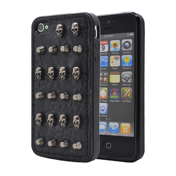 Studded leather pattern FlexiSkal till Apple iPhone 4S/4 (Point Skulls) Svart