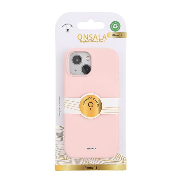 Onsala iPhone 15 -puhelinkuori MagSafe-silikonilla - vaaleanpunainen Rosa