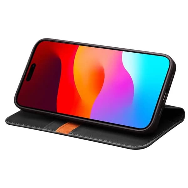 QIALINO iPhone 15 Pro Plånboksfodral Äkta läder - Svart Svart