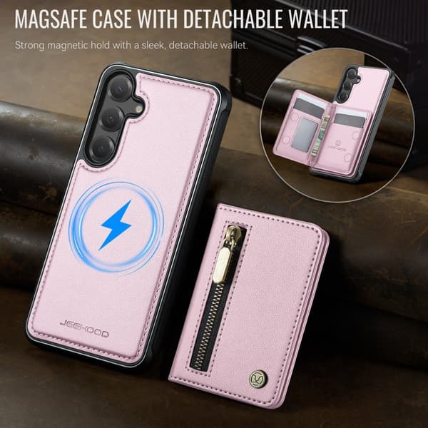 JEEHOOD Plånboksfodral för Samsung Galaxy S26 Konstläder Kickstand - Rosa