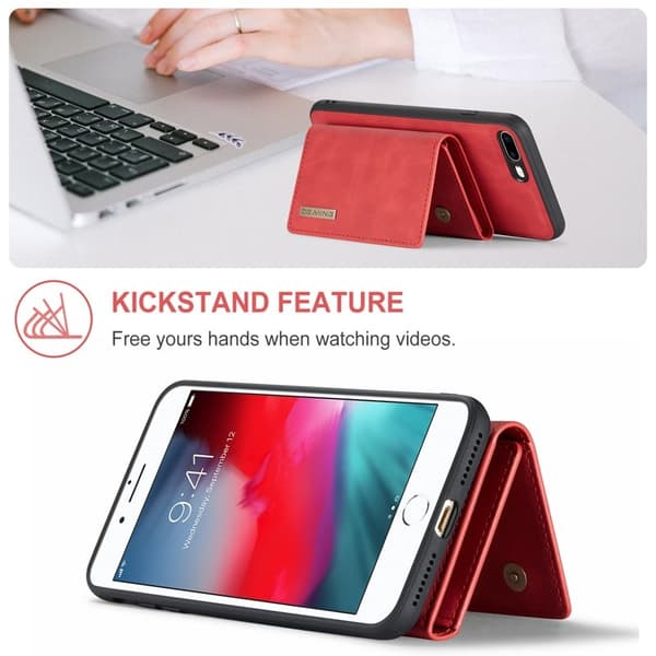 DG.MING M1 Kickstand Plånboksfodral Konstläder för iPhone 7/8 Plus - Röd