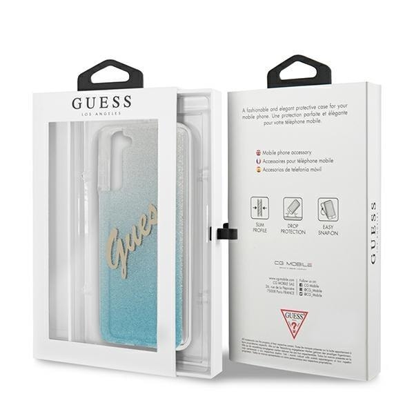 Guess Skal Galaxy S21 Plus Glitter Gradient Script - Blå Blå