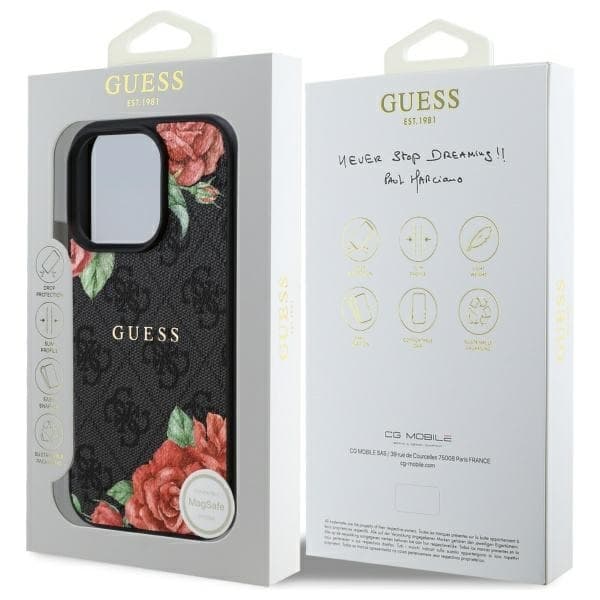 Guess telefonetui til iPhone 16 Pro Max MagSafe 4G Blomsterprint - Sort Black