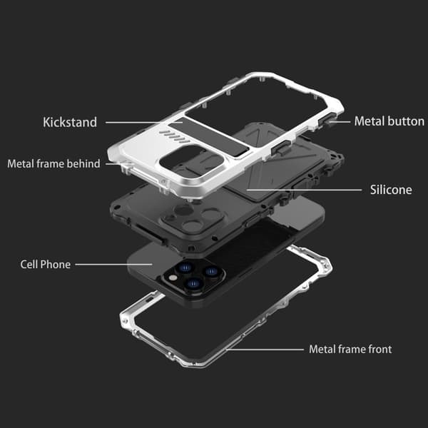 R-JUST Mobilskal till iPhone 14 Pro Max i Silikon och Metall - Silver