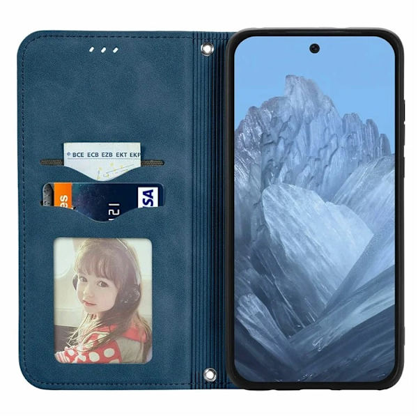 Google Pixel 10/10 Pro Konstläder Plånboksfodral Magnetic Absorption - Blå Blå