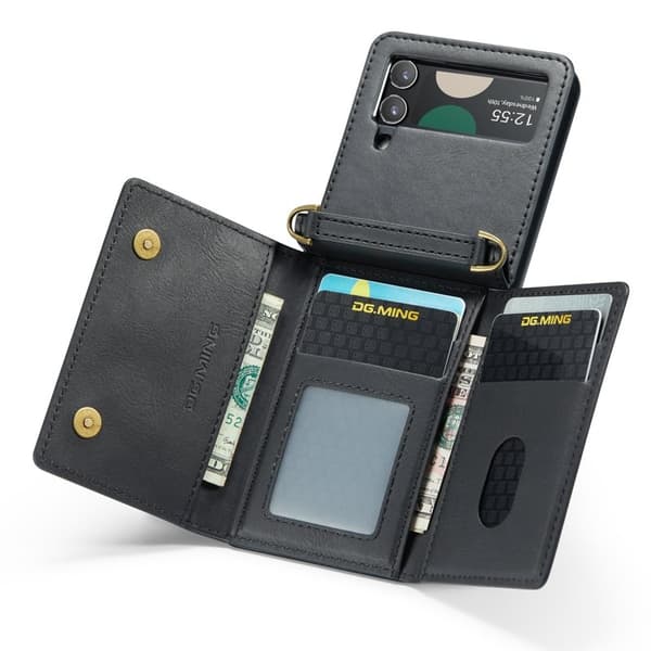 DG.MING Konstläder Plånboksfodral för Samsung Galaxy Z Flip3 5G - Svart
