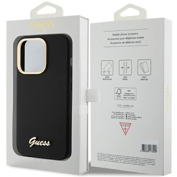 Guess iPhone 15 Pro Max Mobilskal Silikon Script Metal Logo Svart