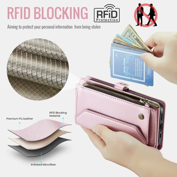 CASEME Plånboksfodral Konstläder till iPhone 15 med kortfack - Rosa