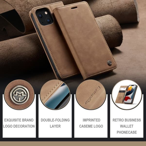 CASEME 013 Series iPhone 13 mini Plånboksfodral Konstläder Magnetisk Brun
