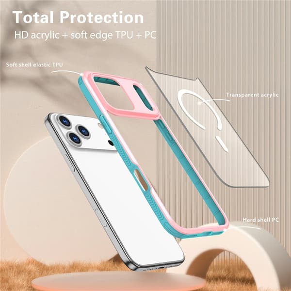 Mobilskal till iPhone 17 Pro MagSafe TPU + PC Clear - Rosa/Cyan Rosa