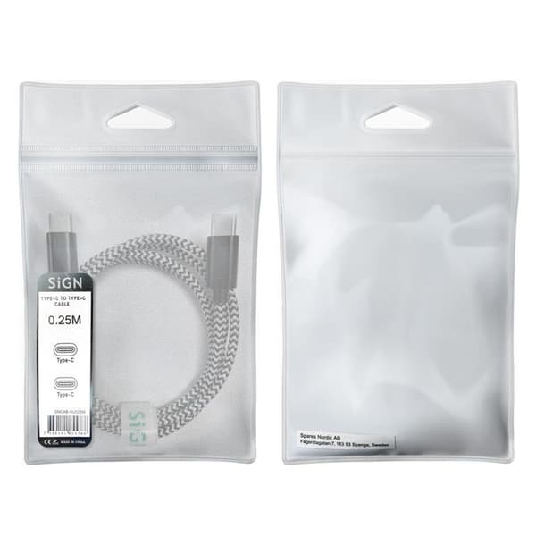 SiGN Skin USB-C til USB-C Kabel 2.1A, 2m - Sort/Hvid Svart