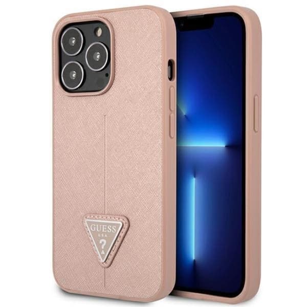 GUESS iPhone 14 Pro Max Skal Saffiano Triangle Logo - Pinkki Rosa