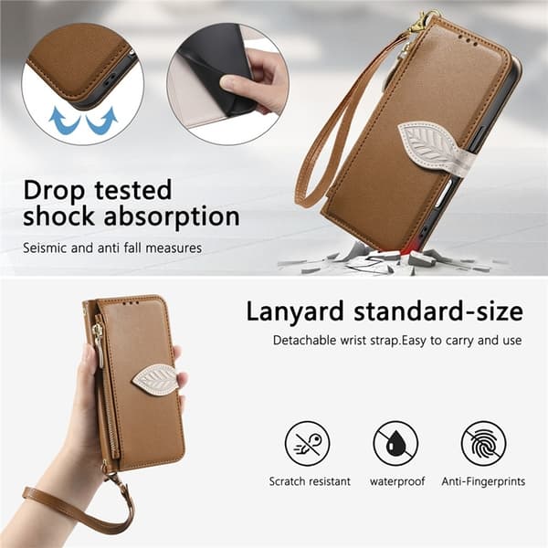 iPhone 17 Plånboksfodral Leaf Magnetiskt Spänne Konstläder - Brun Brun
