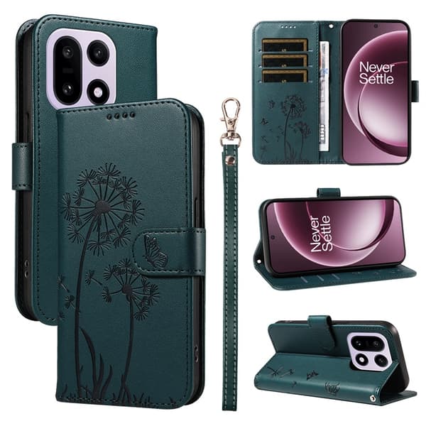 OnePlus 15 Plånboksfodral Dandelion Imprint Konstläder Blå