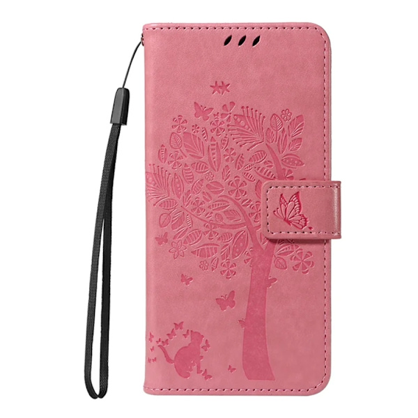 iPhone 17 Konstläder Plånboksfodral Tree Pattern - Rosa Rosa