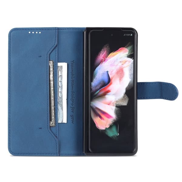 AZNS Samsung Galaxy Z Fold3 Plånboksfodral Konstläder - Blå