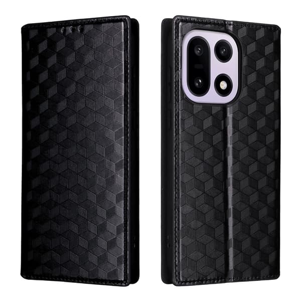 OnePlus 15 Plånboksfodral Rhombus Imprinted Konstläder Svart