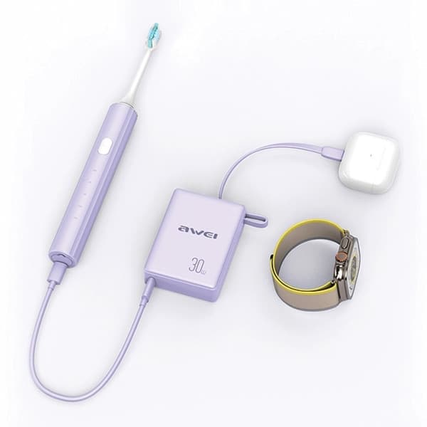 Awei Powerbank 10000mAh 30W med indbygget kabel - sort Black