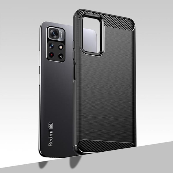 Carbon Fleksibelt Cover Xiaomi Poco M4 Pro 5G - Sort Black