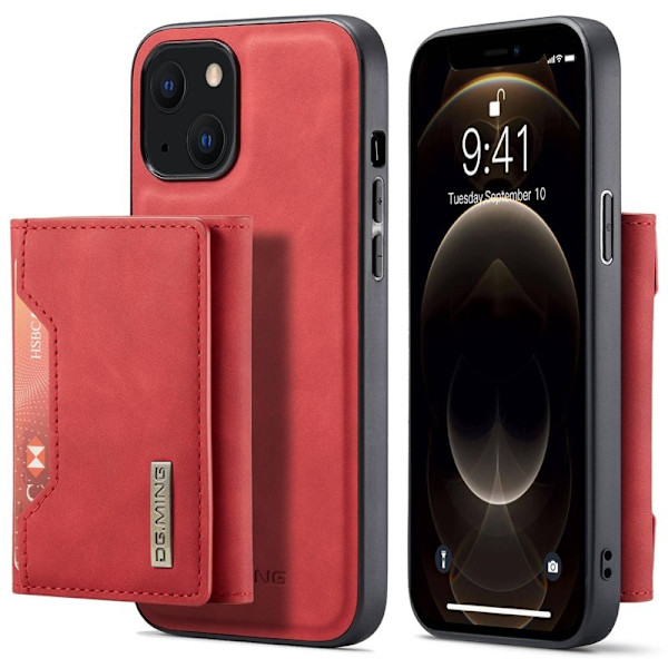 DG.MING iPhone 15 Konstläder Plånboksfodral Magnetiskt Röd
