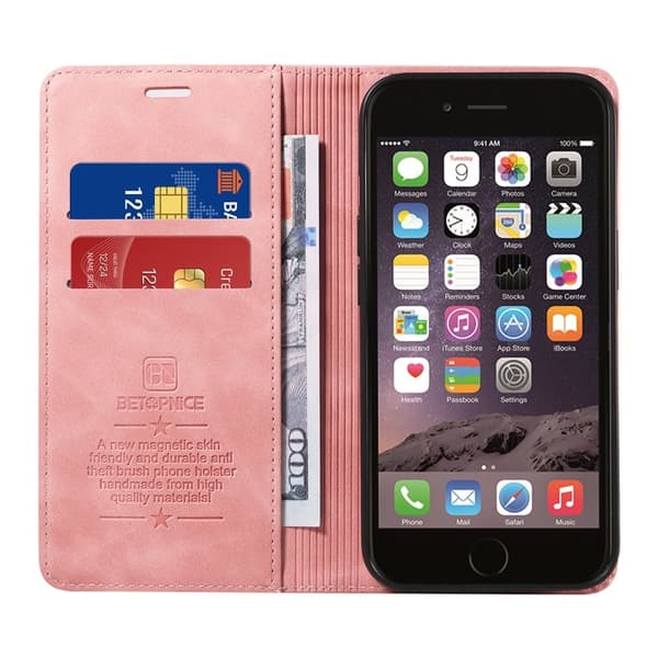 BETOPNICE 003 iPhone 6/7/8 Plus Plånboksfodral TPU+Konstläder - Rosa