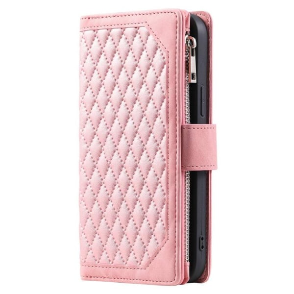 Galaxy Z Fold 4 Wallet Case Rhombus Grid - vaaleanpunainen