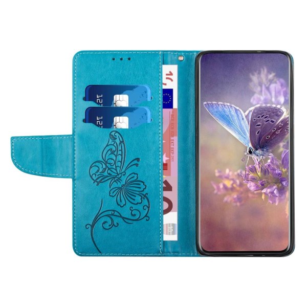 Butterfly Flower painettu lompakkokotelo Galaxy A33 5G - sininen