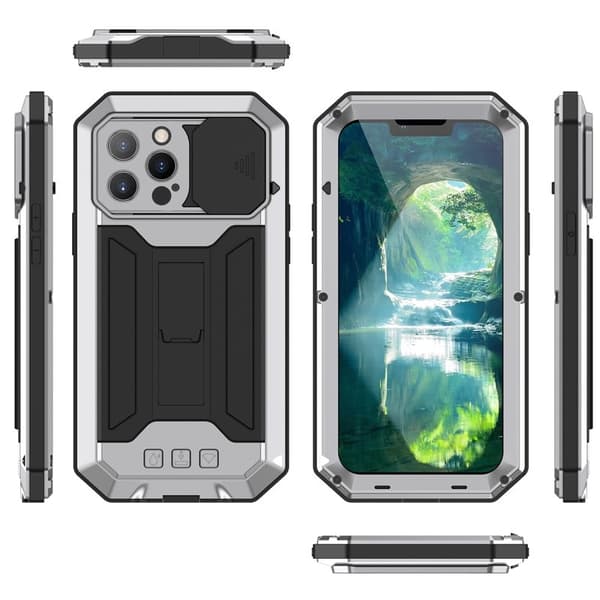 R-JUST Mobilskal till iPhone 13 Pro Max Metallram Vattentålig Silver