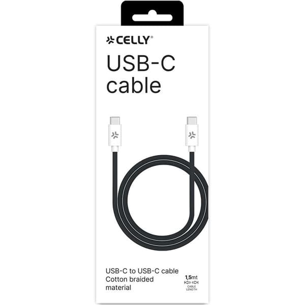 CELLY USB-C till USB-C kabel 60W 1.5m - Svart Black