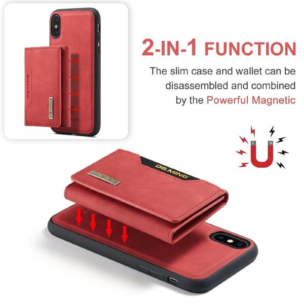 DG.MING Magnetiskt Stöttåligt Plånboksfodral i Röd för iPhone XS Max