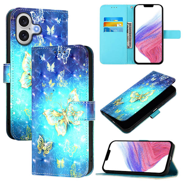 iPhone 17 Plånboksfodral Printing Pattern Med Strap Blå