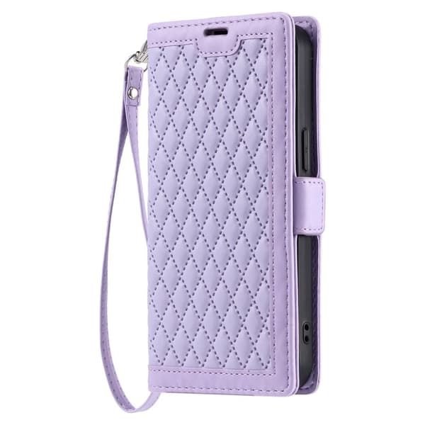 Samsung Galaxy S26 Plus Plånboksfodral Konstläder Rhombus Textur - Lila