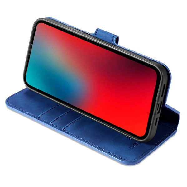 DG.MING Stand iPhone 13 Pro Konstläder Plånboksfodral Retro Blå