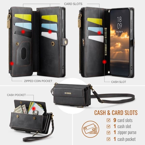 CASEME Konstläder Plånboksfodral för Samsung Galaxy S20 Plus - Svart