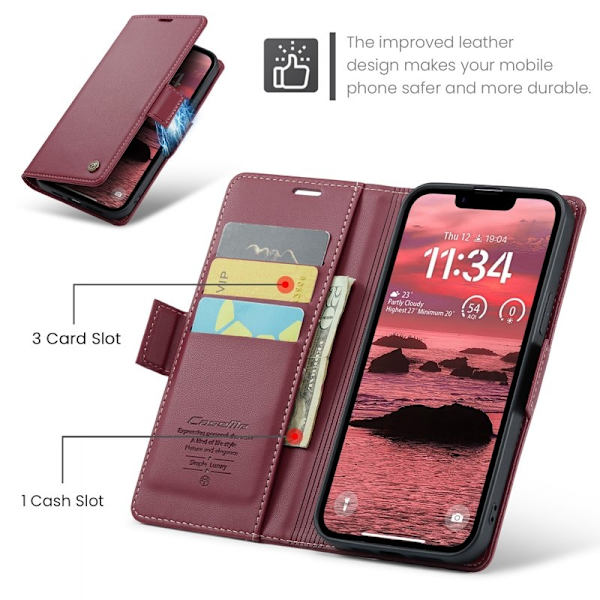 CASEME iPhone 16e Plånboksfodral Konstläder RFID-Skydd Röd