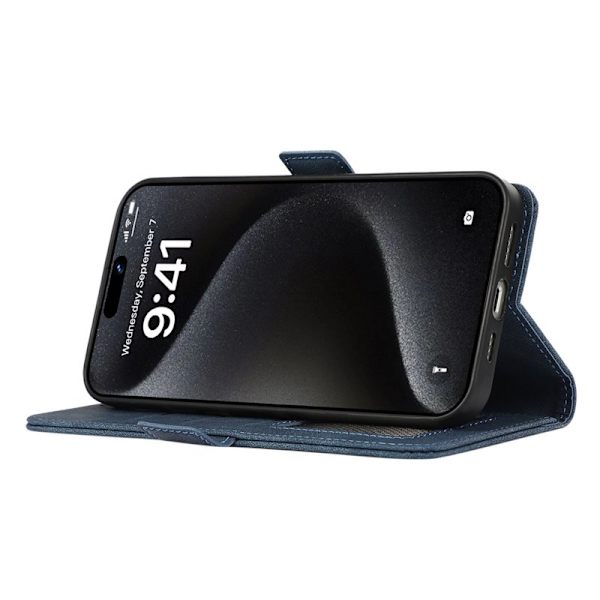 ABEEL iPhone 16 Pro Plånboksfodral Konstläder Folio Ställ Blå