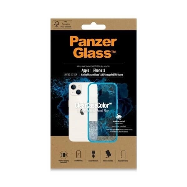 PanzerGlass Mobilskal till iPhone 13/14/15 Antibacterial - Transparent/Blå