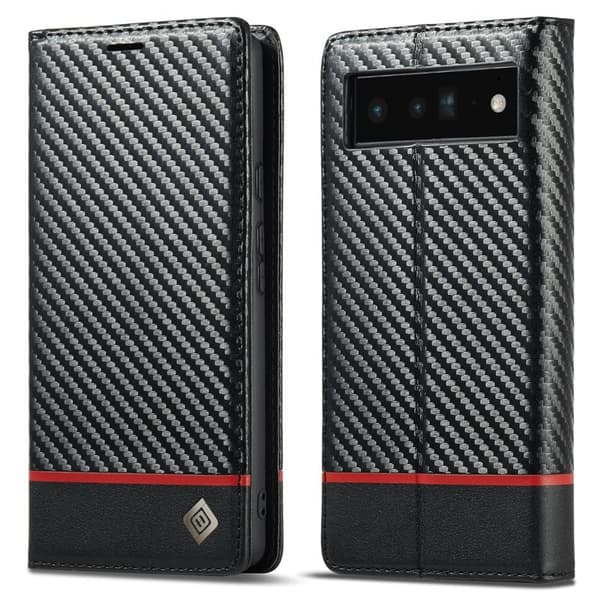 LC.IMEEKE Google Pixel 7a Plånboksfodral Konstläder - Carbon Fiber - Svart