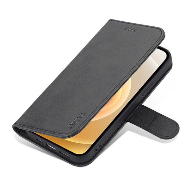 AZNS iPhone 15 Plus Plånboksfodral Ställ Konstläder - Svart