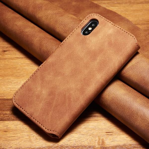 DG.MING Retro Plånboksfodral Konstläder för iPhone XS - Brun