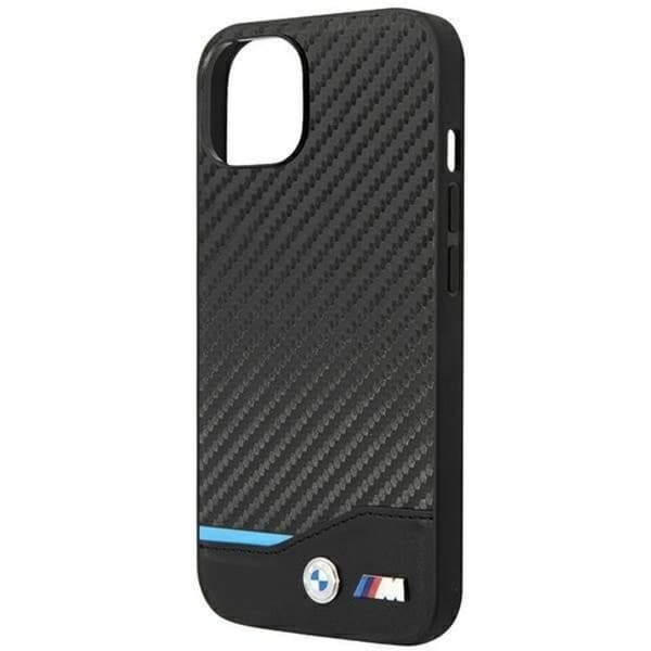 BMW iPhone 14 Skal Läder Carbon - Svart Black