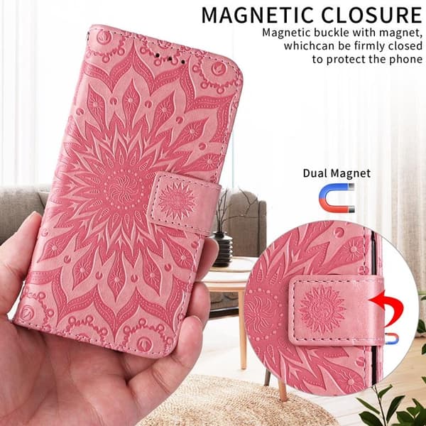 Sony Xperia 10 VII Konstläder Plånboksfodral Sunflower Imprinted - Rosa Rosa