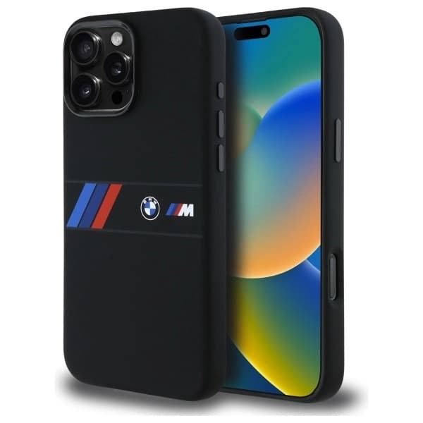BMW Mobilskal till iPhone 16 Pro Max MagSafe Silikon Middle Stripe - Svart Svart