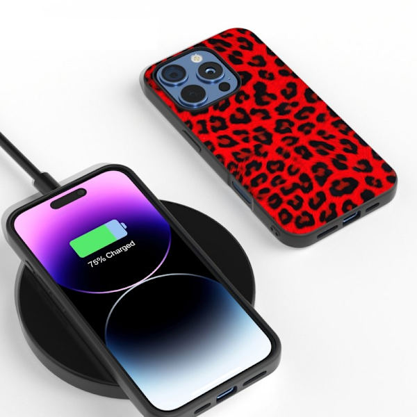 ABEEL Mobilskal till iPhone 16 Pro PU+TPU Leopardmönster Röd