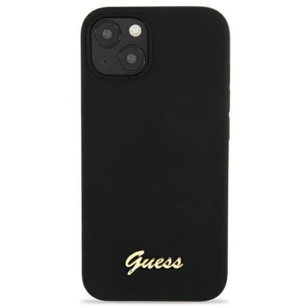 Guess iPhone 13 Case Magsafe Silicone Script Gold Logo - musta