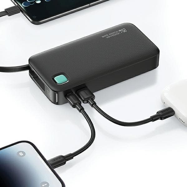 USAMS Powerbank 10000mAh 20W Med USB-C Kabel Retractable - Vit Vit