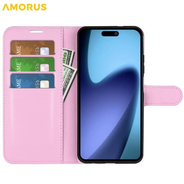 AMORUS iPhone Air Konstläder Plånboksfodral Flipstativ Litchi - Rosa Rosa