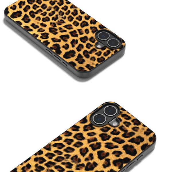 ABEEL Mobilskal till iPhone 16 Plus Leopardtryck Läder+TPU Guld