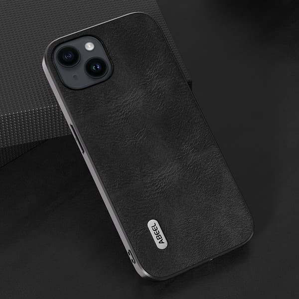 ABEEL Mobilskal till iPhone 15 , Läder Coated PC + TPU, Svart