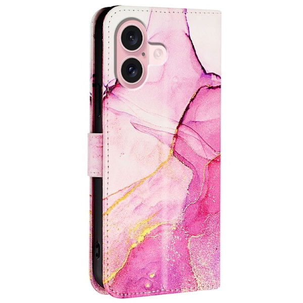 iPhone 16 Plus Plånboksfodral Marble Pattern med Rem LS001 Rosa